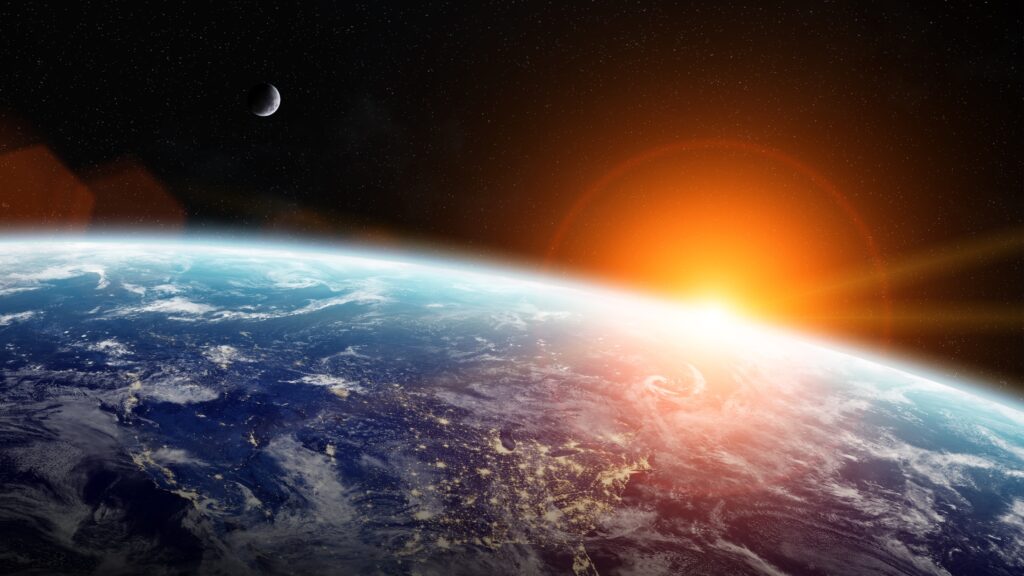 View of the planet Earth from space during a sunrise